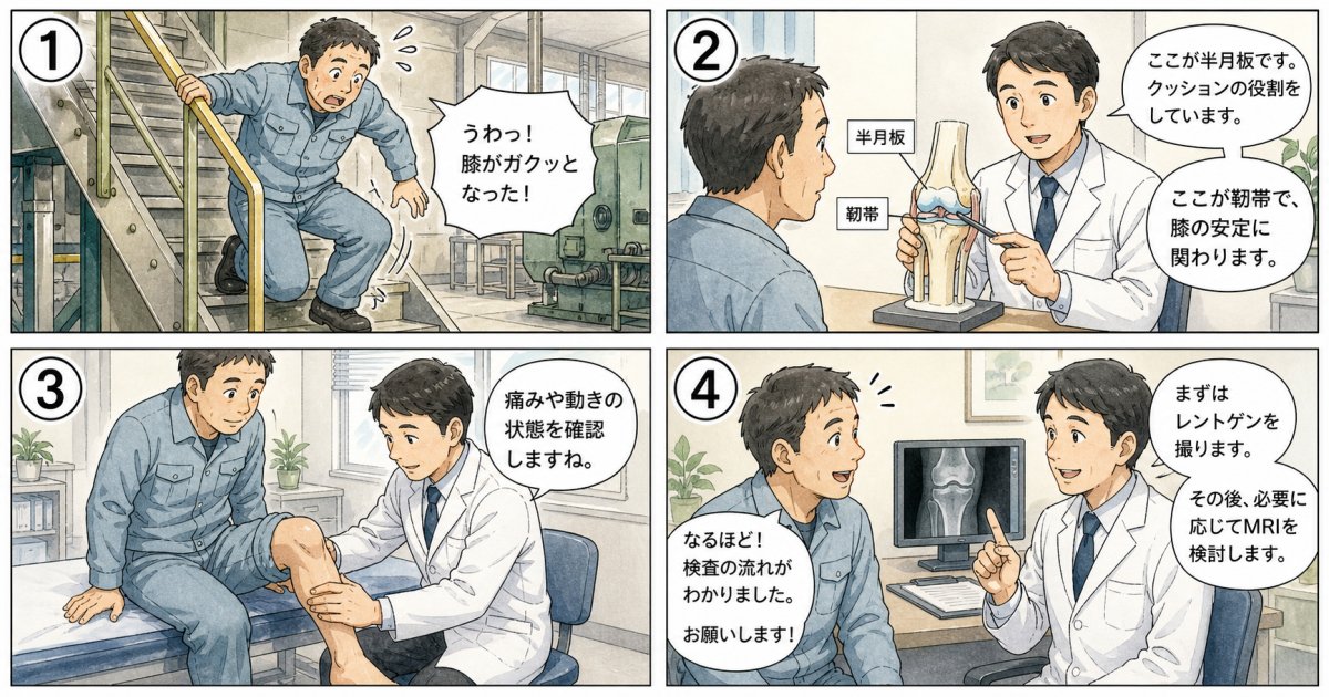 膝がガクッとなるのはなぜ？半月板と靱帯損傷の違いや受診の目安