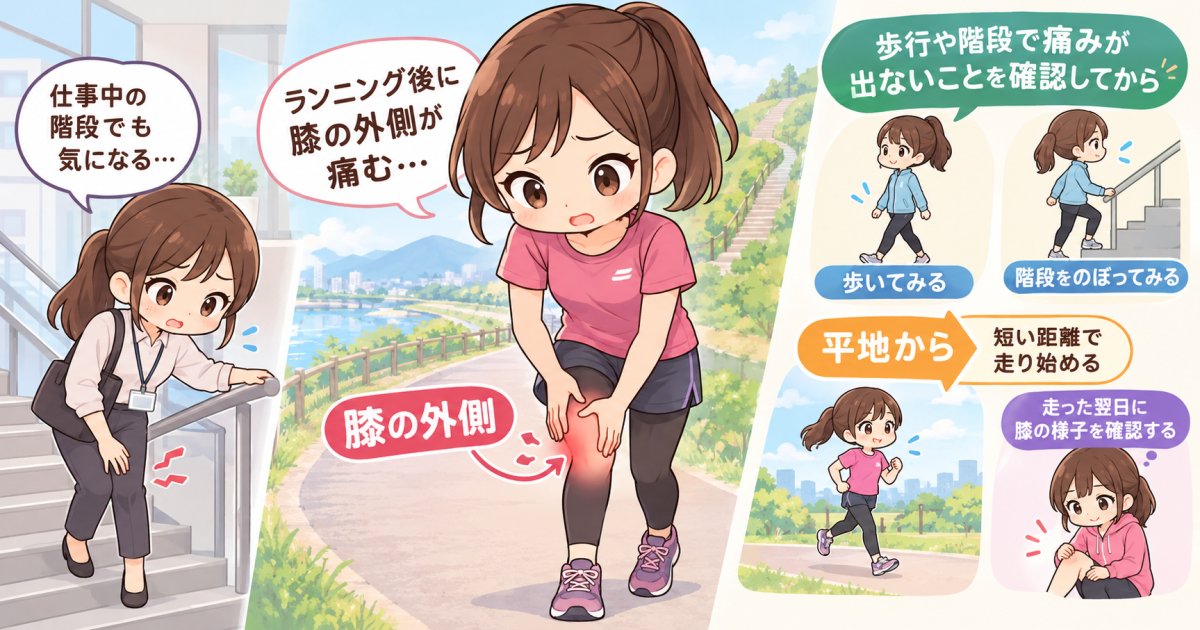 仕事中の階段でも膝の外側が痛い…ランナー膝？休養と練習再開の目安